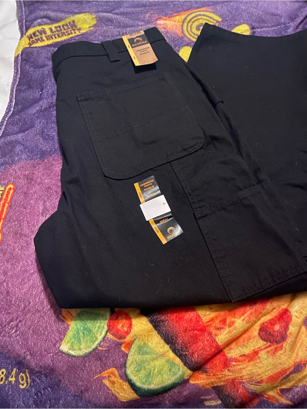 Carhartt Men's Black Cargo Work Pants with Utility Pocket  size 36 c 30